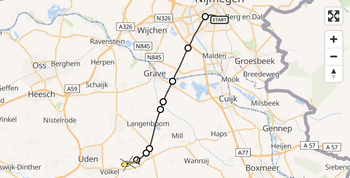 Routekaart van de vlucht: Lifeliner 3 naar Vliegbasis Volkel