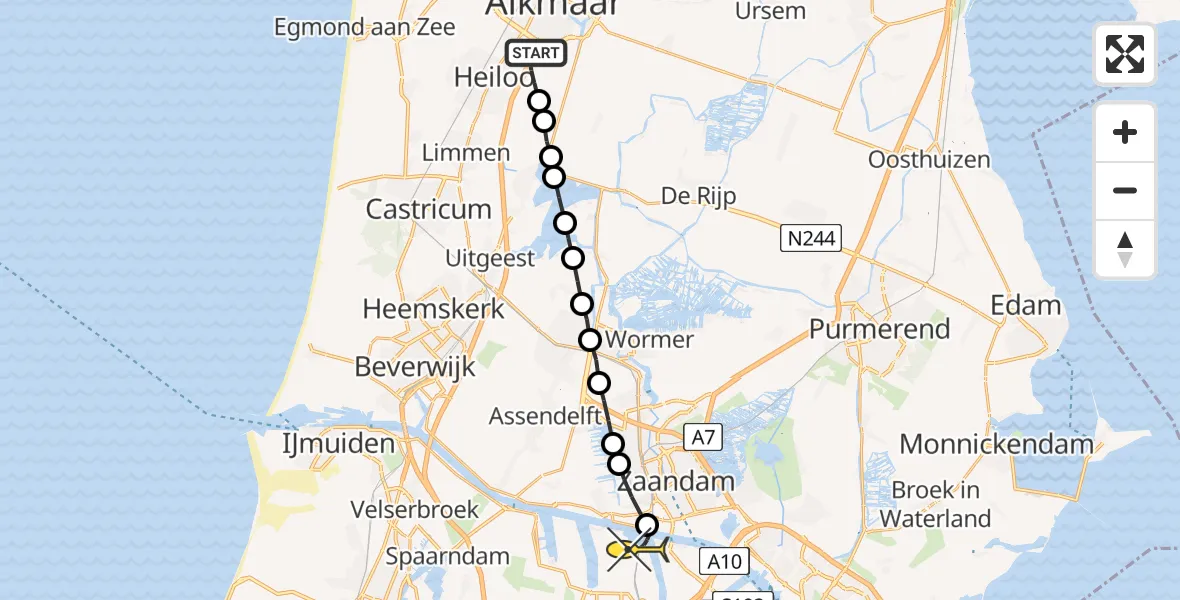 Routekaart van de vlucht: Lifeliner 1 naar Amsterdam Heliport