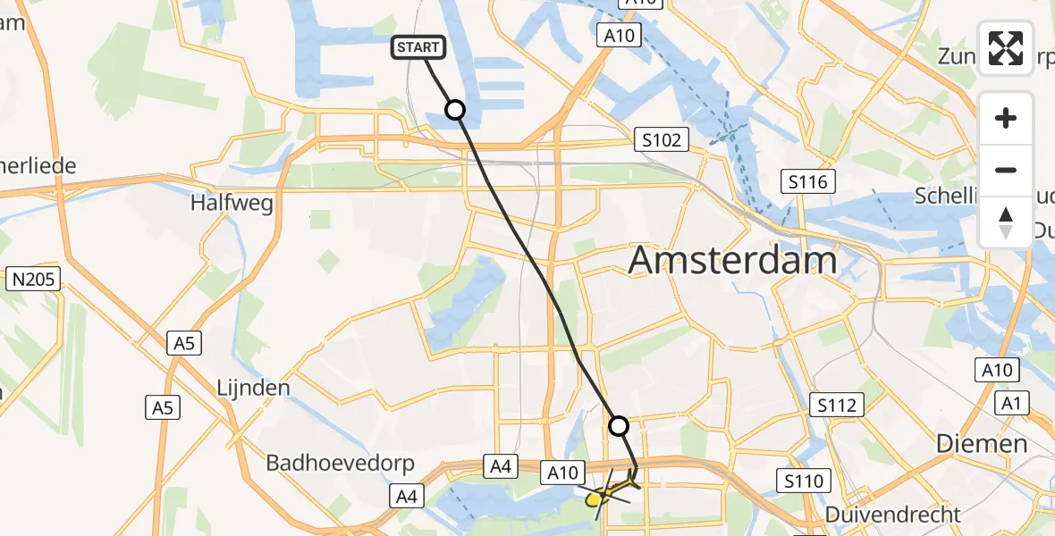 Routekaart van de vlucht: Lifeliner 1 naar VU Medisch Centrum Amsterdam