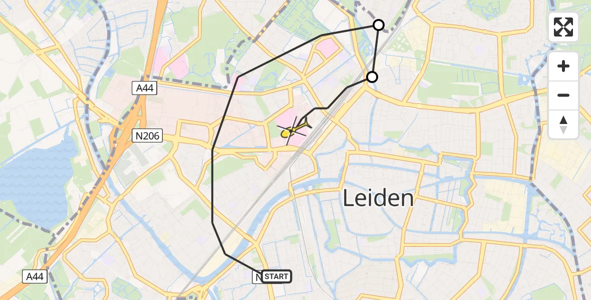 Routekaart van de vlucht: Lifeliner 2 naar Leiden