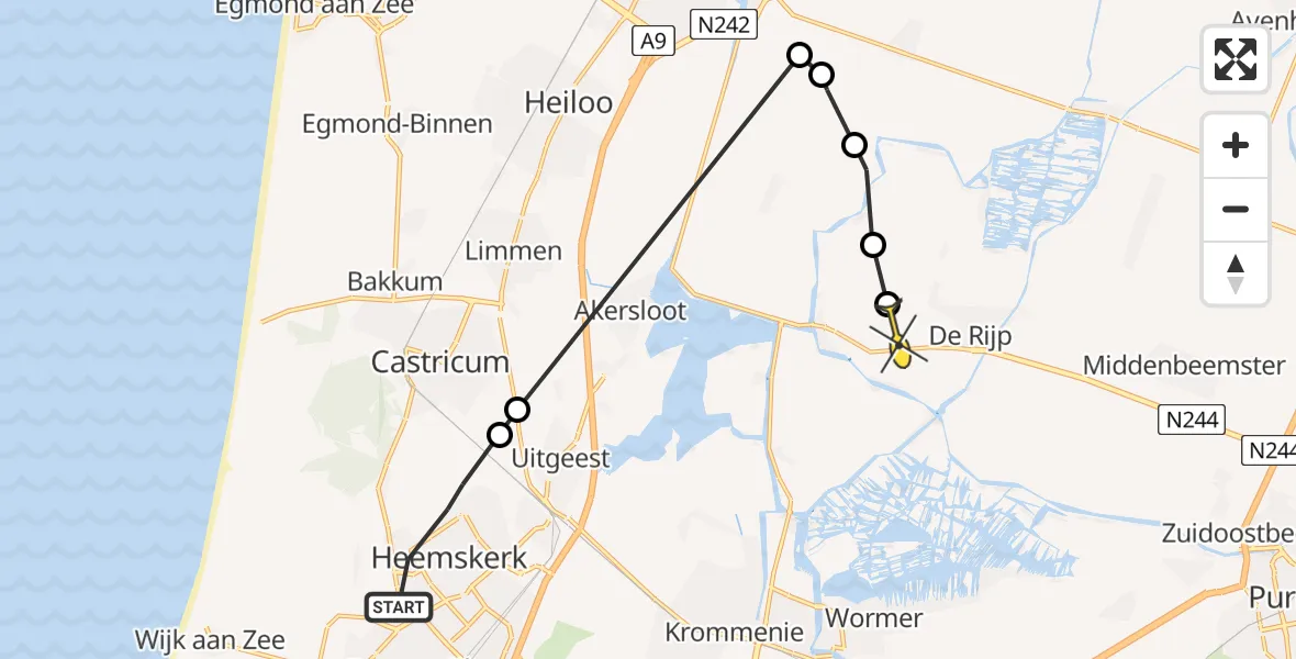 Routekaart van de vlucht: Politieheli naar Graft