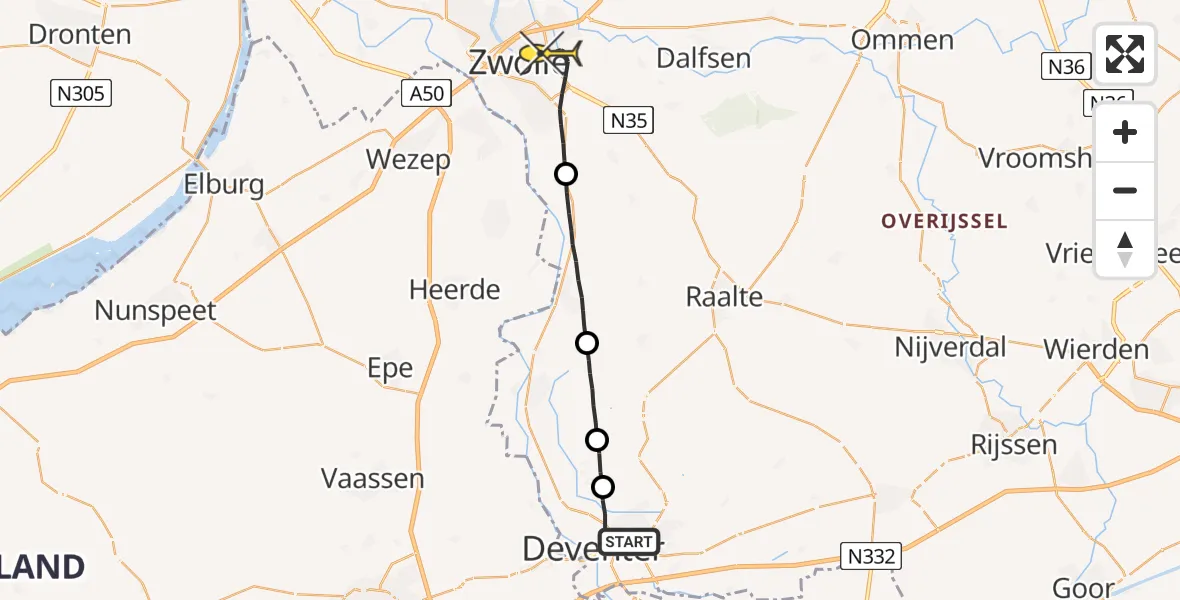 Routekaart van de vlucht: Lifeliner 3 naar Zwolle