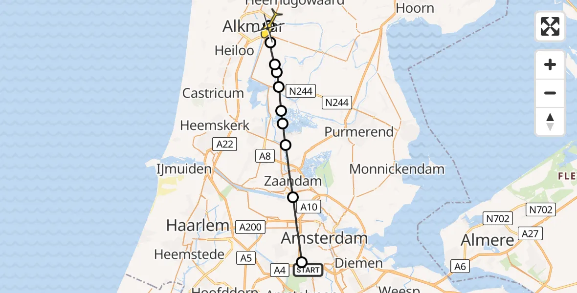 Routekaart van de vlucht: Lifeliner 1 naar Alkmaar