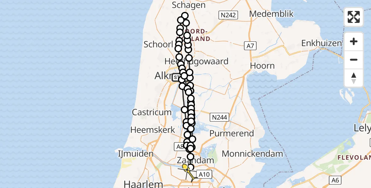 Routekaart van de vlucht: Lifeliner 2 naar Amsterdam Heliport