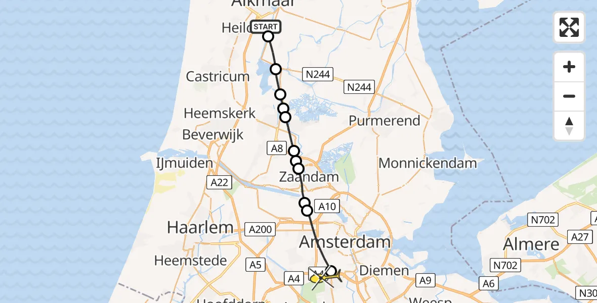 Routekaart van de vlucht: Lifeliner 1 naar VU Medisch Centrum Amsterdam