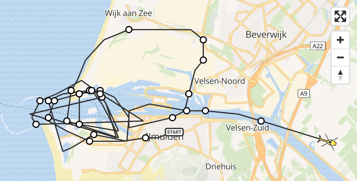 Routekaart van de vlucht: Politieheli naar Assendelft