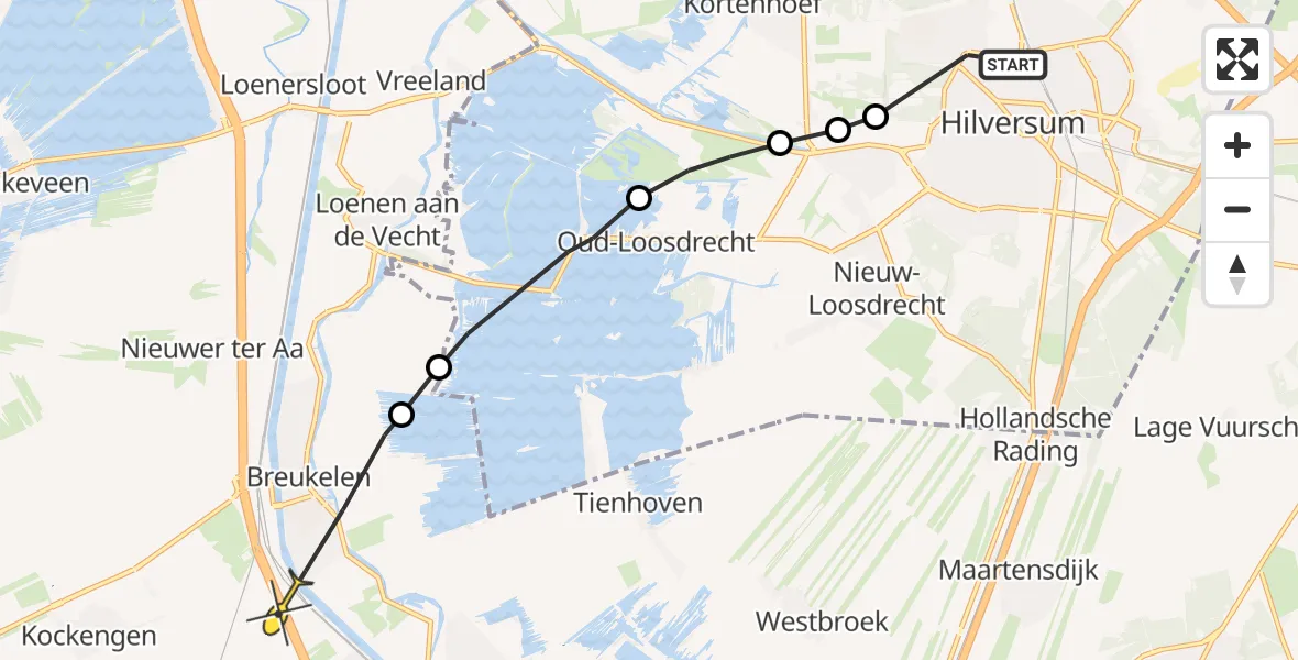 Routekaart van de vlucht: Politiehelikopter naar Breukelen