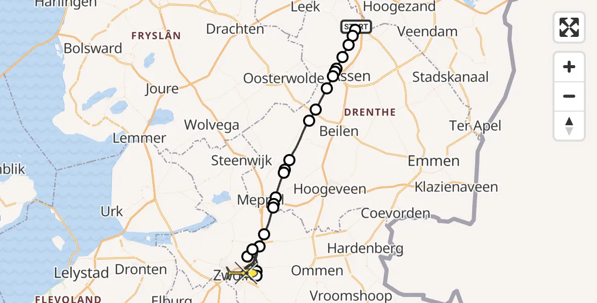 Routekaart van de vlucht: Lifeliner 4 naar Zwolle