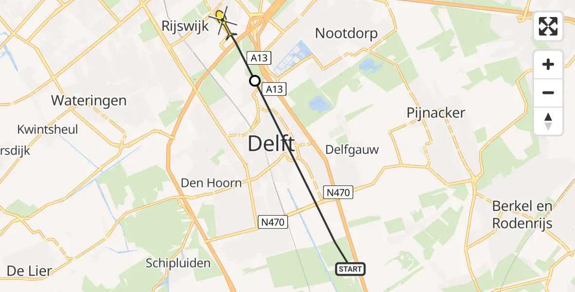 Routekaart van de vlucht: Politiehelikopter naar Rijswijk