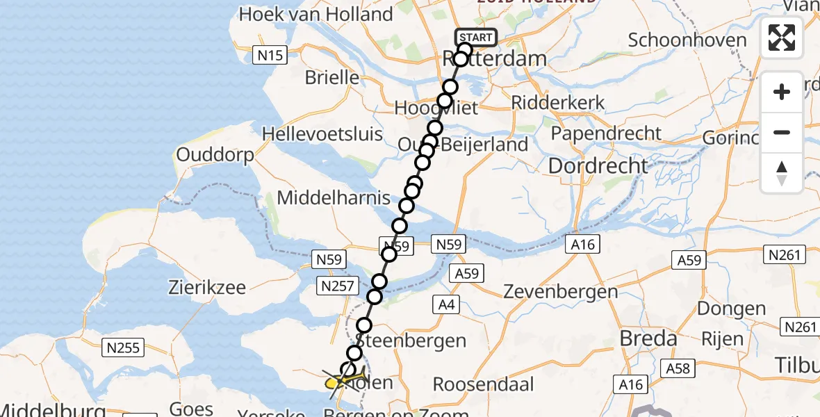 Routekaart van de vlucht: Lifeliner 2 naar Tholen