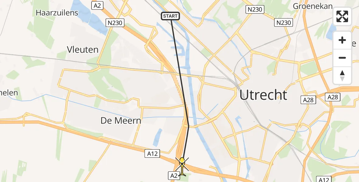 Routekaart van de vlucht: Politieheli naar Utrecht