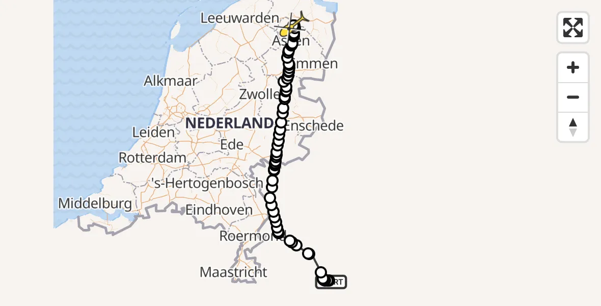 Routekaart van de vlucht: Traumaheli naar Groningen Airport Eelde