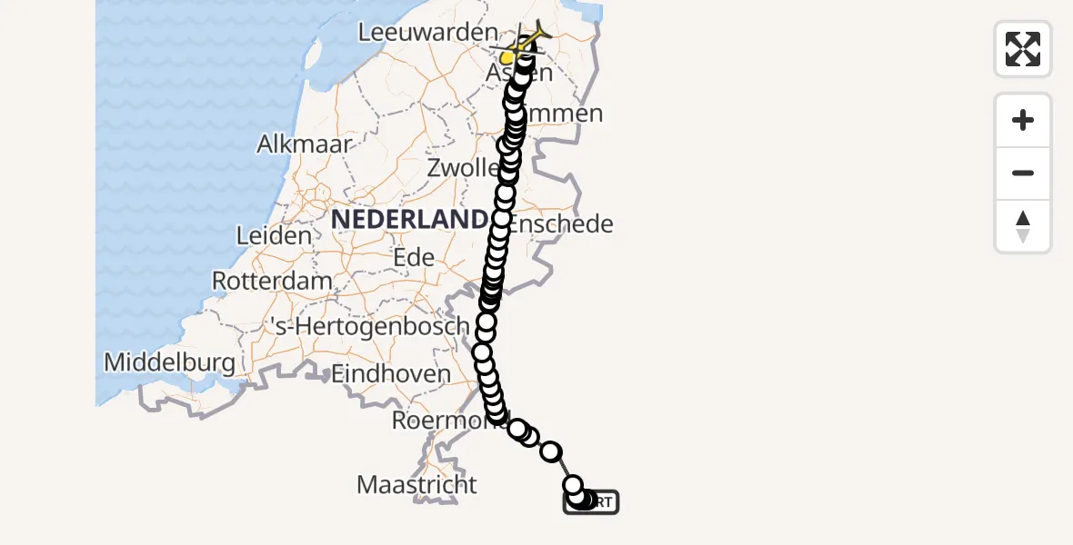 Routekaart van de vlucht: Traumahelikopter naar Groningen Airport Eelde