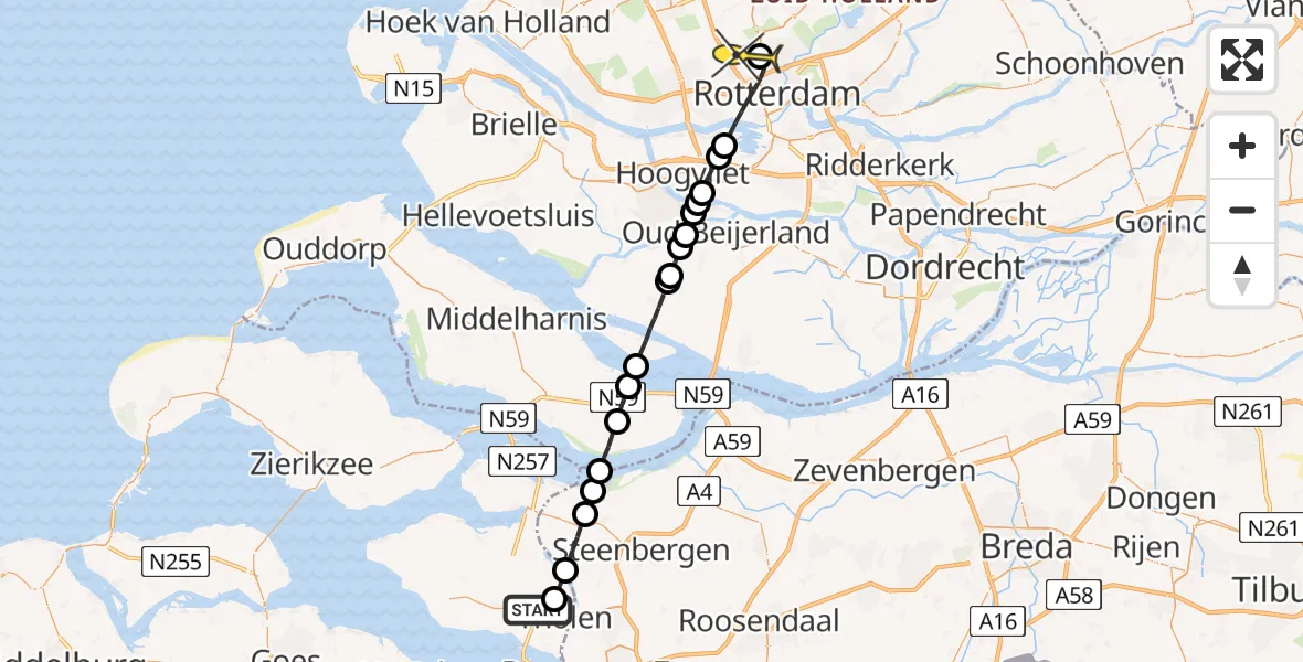 Routekaart van de vlucht: Lifeliner 2 naar Rotterdam The Hague Airport