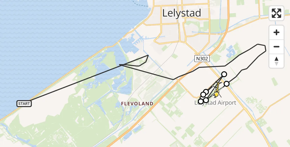 Routekaart van de vlucht: Politiehelikopter naar Lelystad Airport