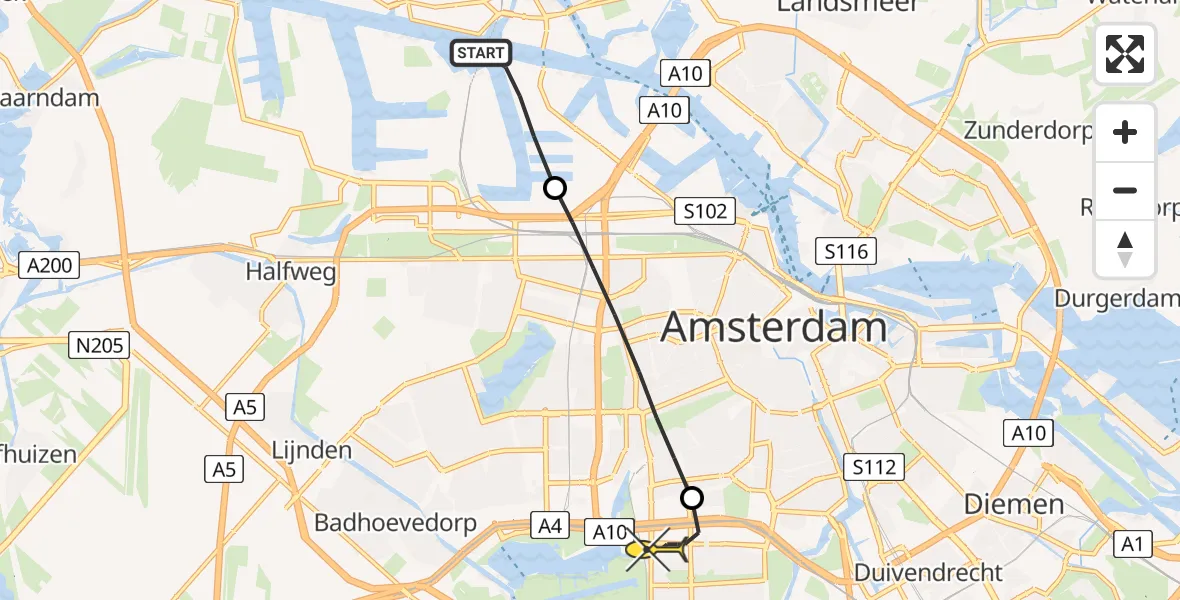 Routekaart van de vlucht: Lifeliner 1 naar VU Medisch Centrum Amsterdam