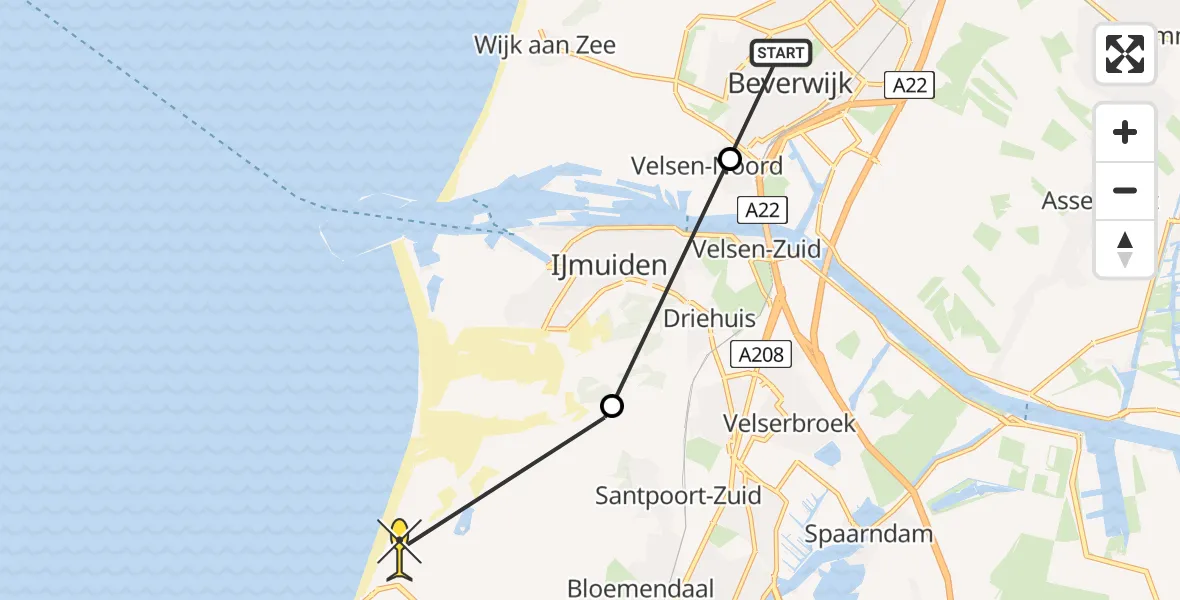 Routekaart van de vlucht: Politiehelikopter naar Overveen