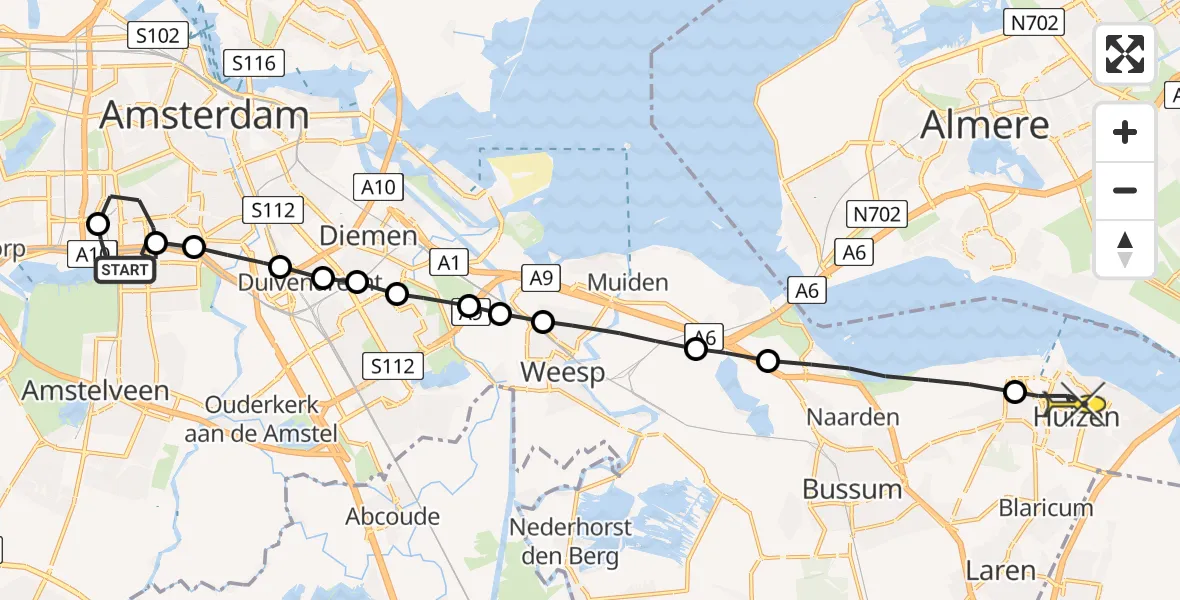 Routekaart van de vlucht: Lifeliner 1 naar Huizen