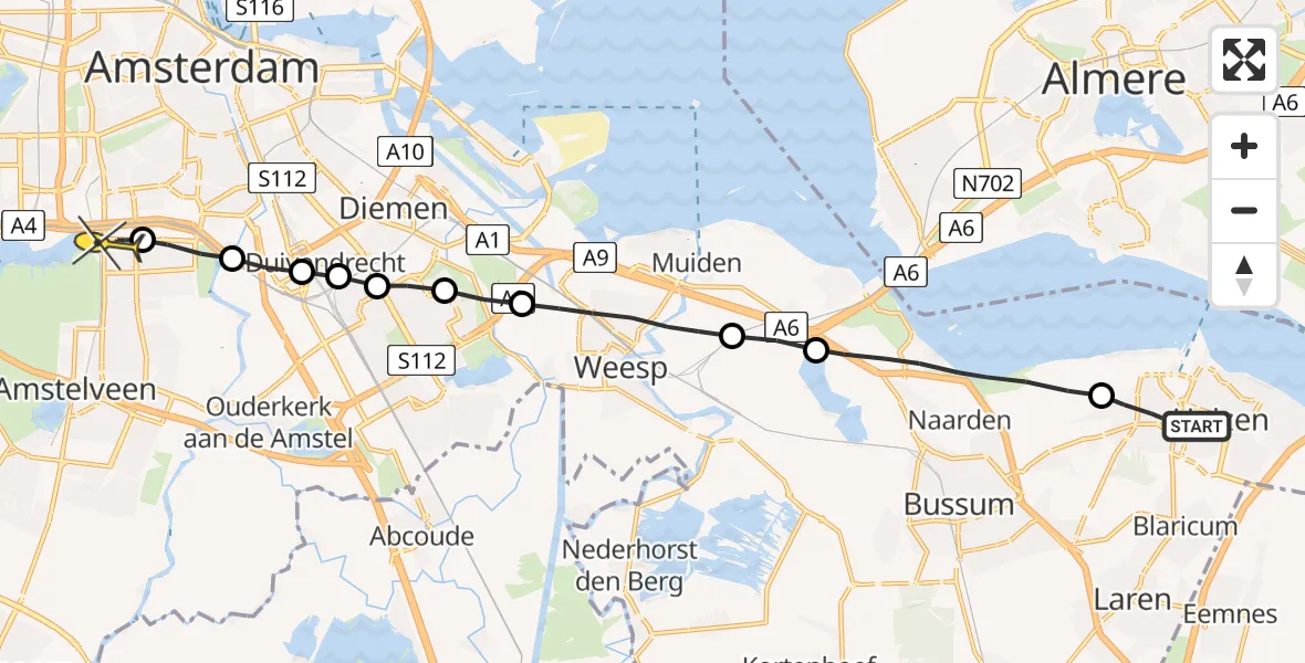 Routekaart van de vlucht: Lifeliner 1 naar VU Medisch Centrum Amsterdam