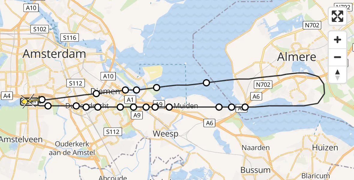 Routekaart van de vlucht: Lifeliner 1 naar VU Medisch Centrum Amsterdam