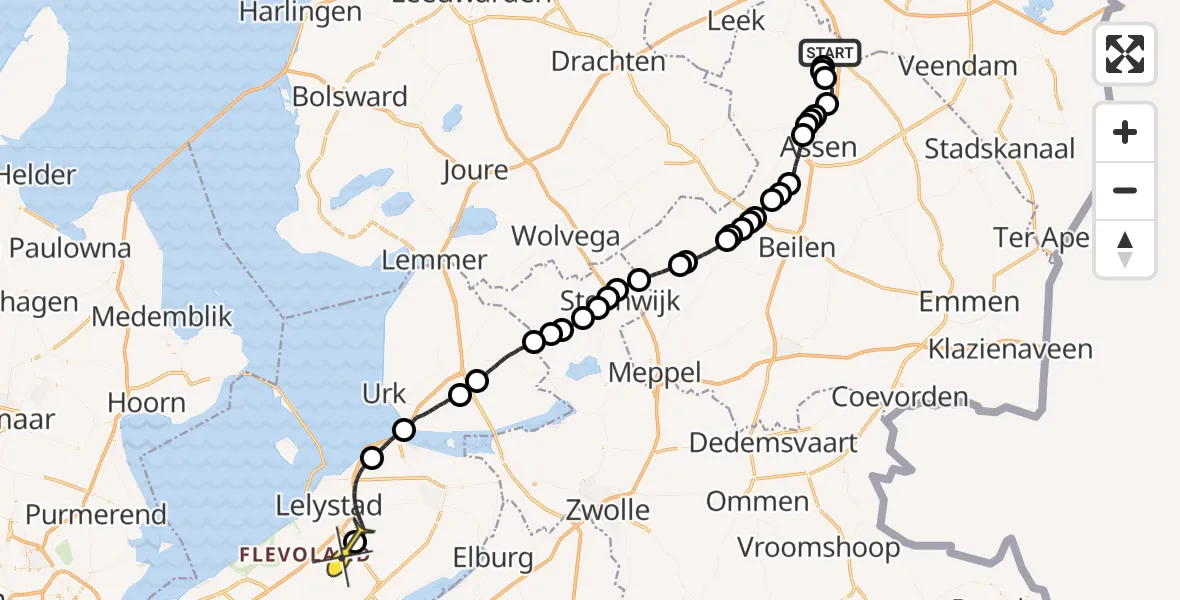 Routekaart van de vlucht: Traumaheli naar Lelystad Airport