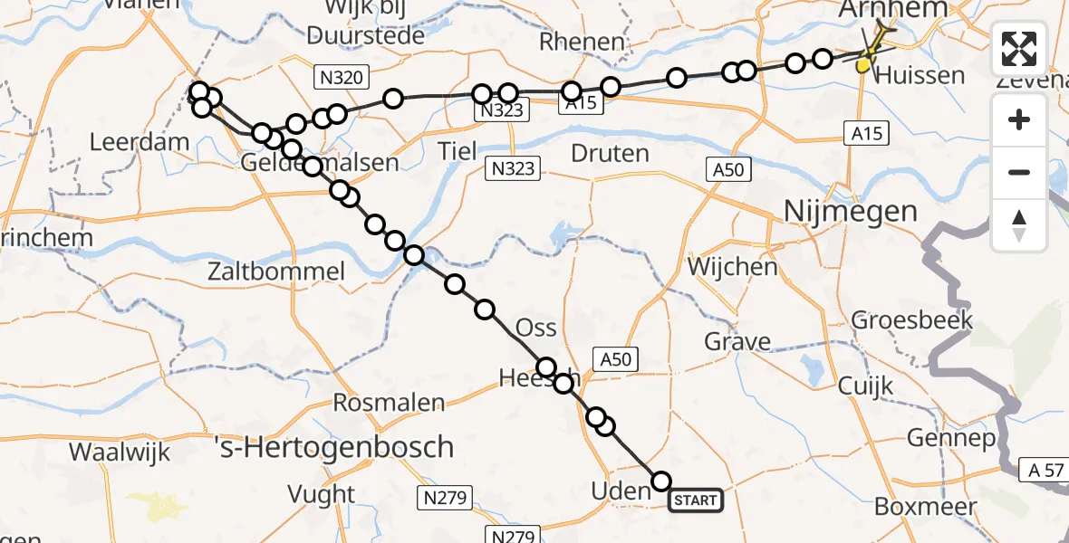 Routekaart van de vlucht: Lifeliner 3 naar Arnhem