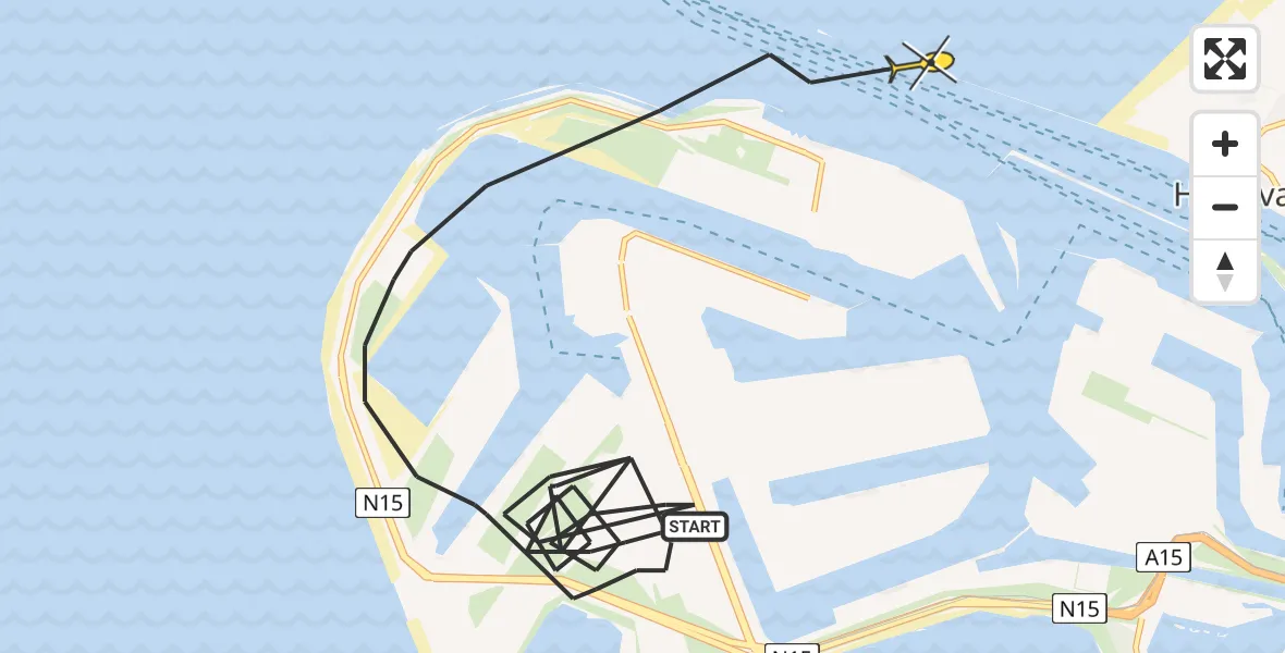 Routekaart van de vlucht: Politiehelikopter naar Hoek van Holland