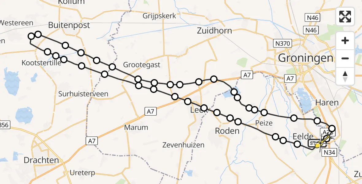 Routekaart van de vlucht: Lifeliner 4 naar Eelde