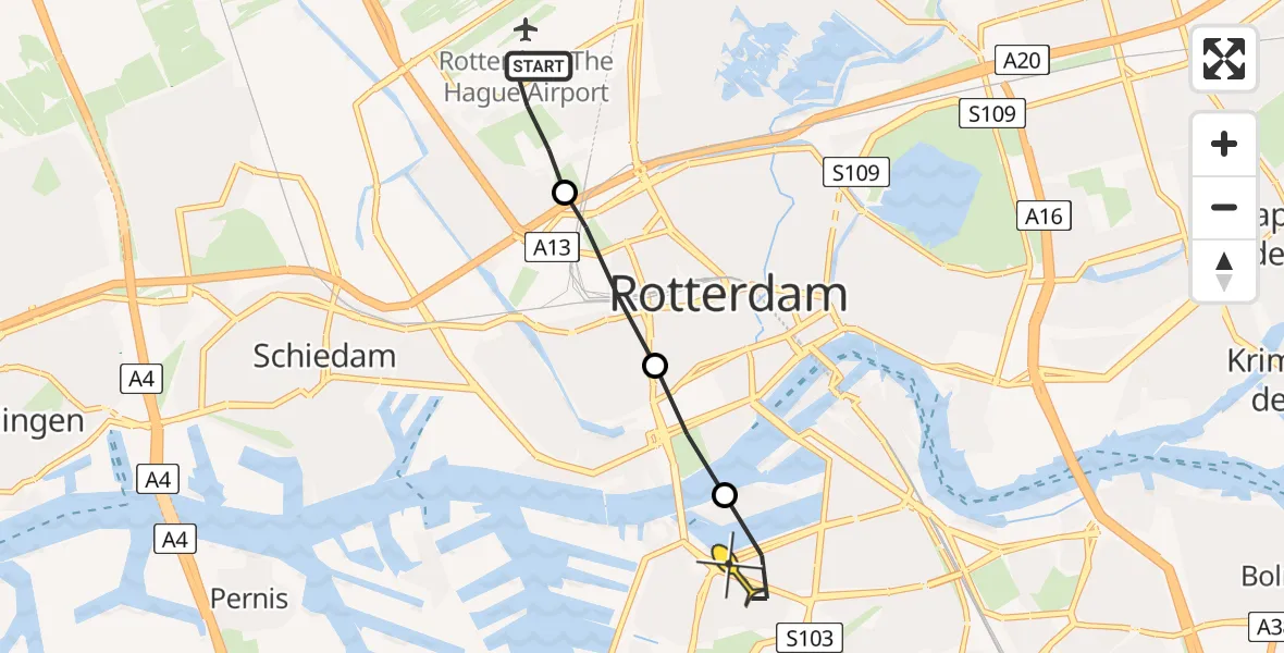 Routekaart van de vlucht: Lifeliner 2 naar Rotterdam