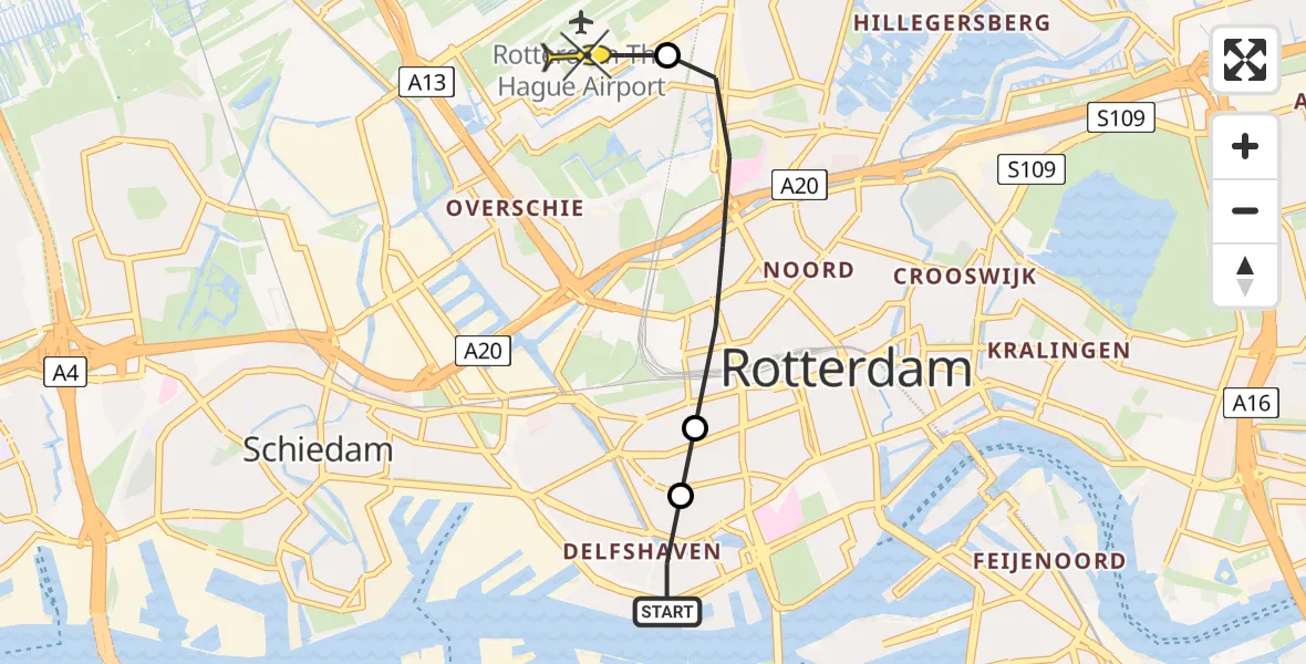 Routekaart van de vlucht: Lifeliner 2 naar Rotterdam The Hague Airport