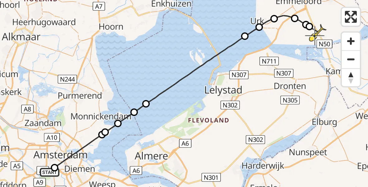 Routekaart van de vlucht: Lifeliner 1 naar Ens