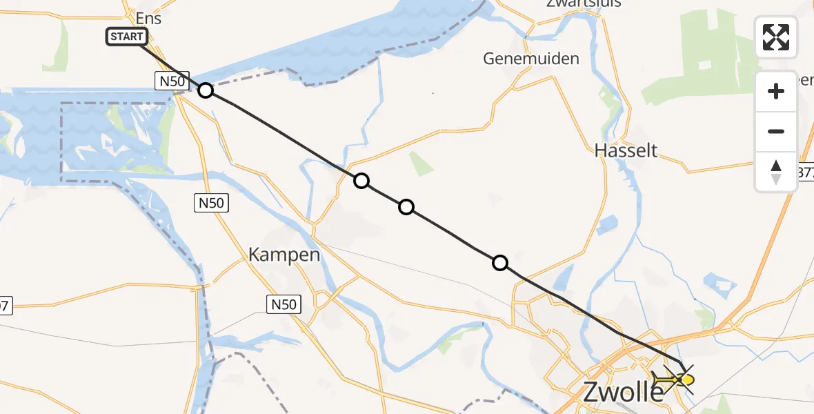 Routekaart van de vlucht: Lifeliner 1 naar Zwolle