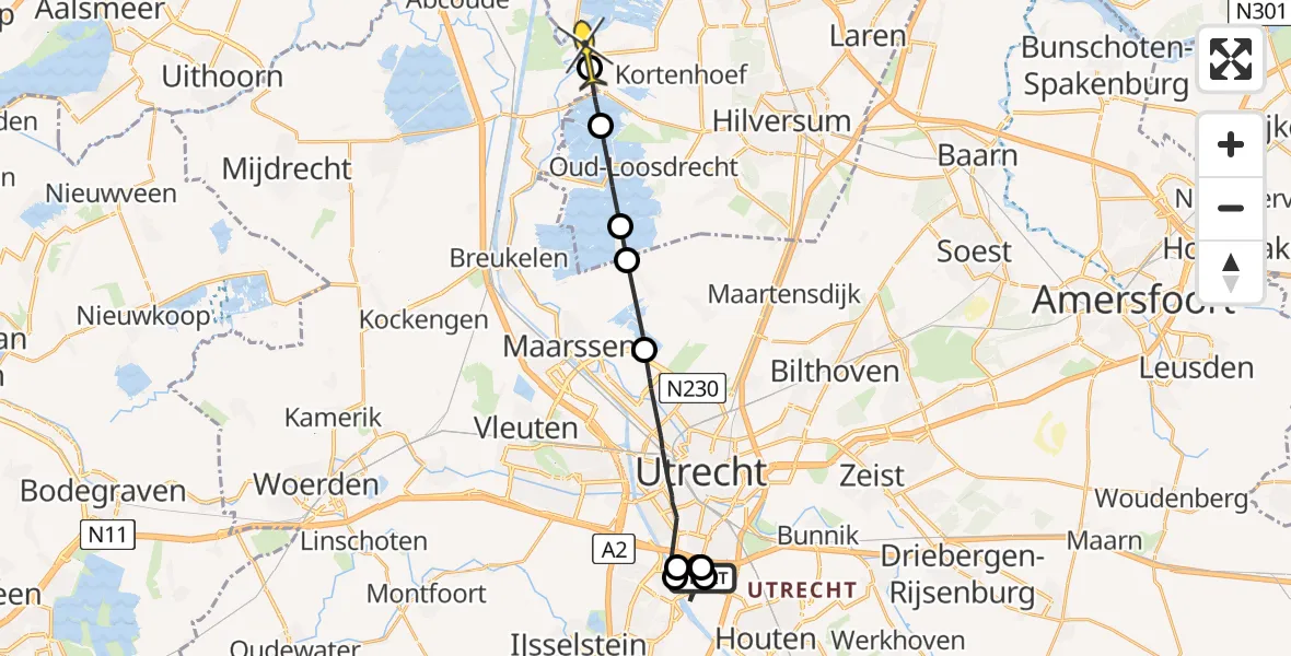 Routekaart van de vlucht: Politieheli naar Nederhorst den Berg