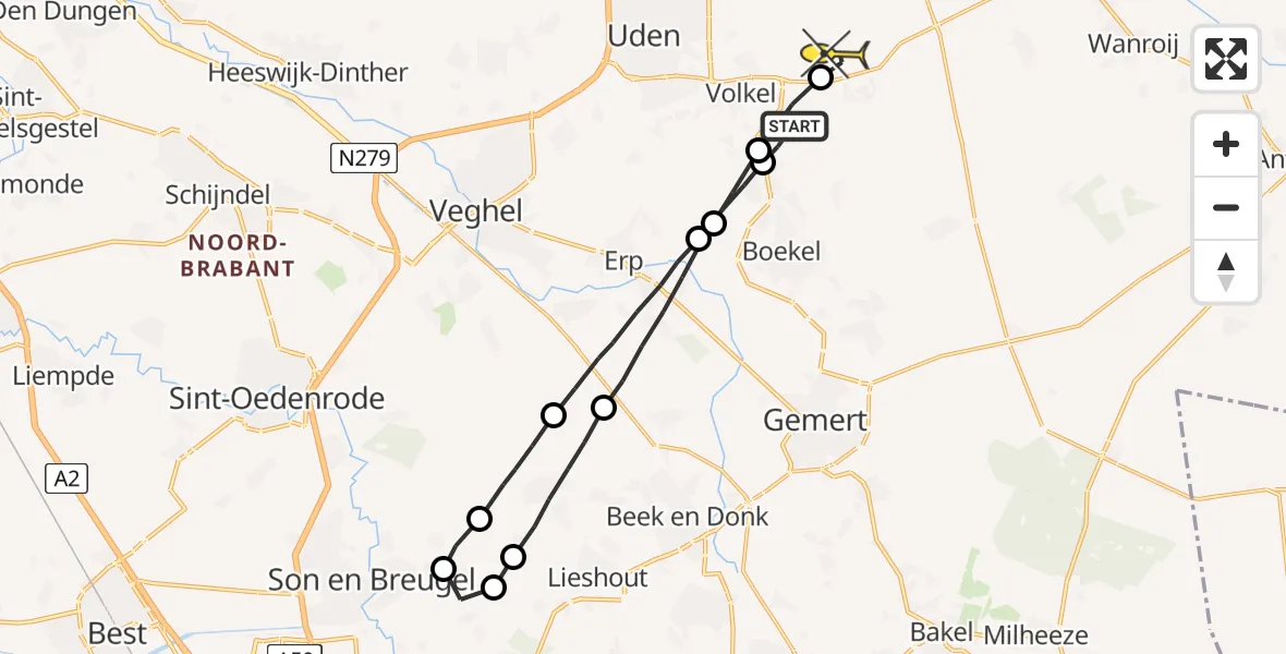 Routekaart van de vlucht: Lifeliner 3 naar Vliegbasis Volkel