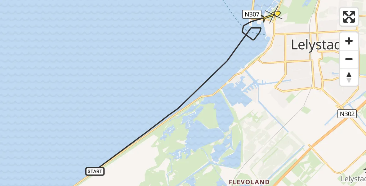 Routekaart van de vlucht: Politiehelikopter naar Lelystad