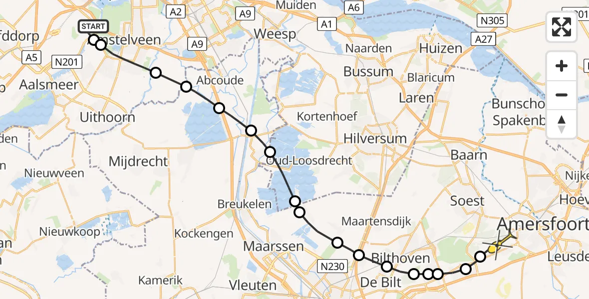 Routekaart van de vlucht: Politieheli naar Amersfoort