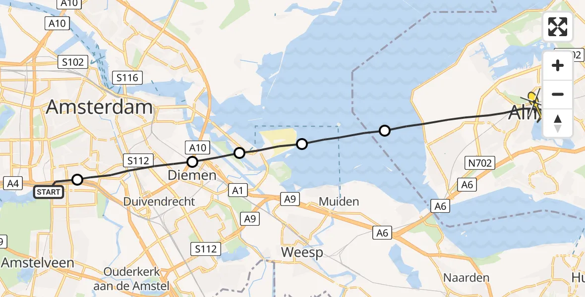 Routekaart van de vlucht: Lifeliner 1 naar Almere