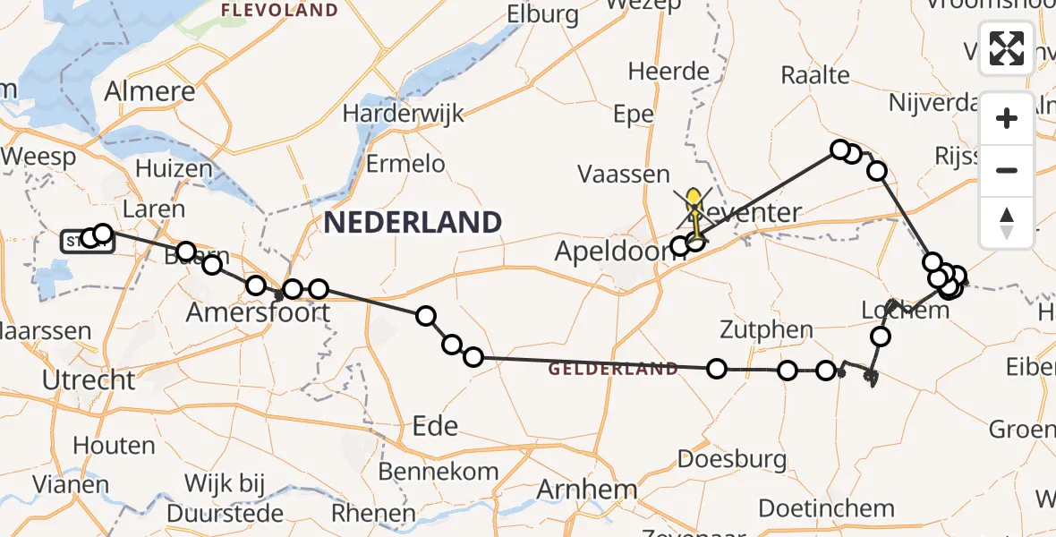 Routekaart van de vlucht: Politieheli naar Terwolde