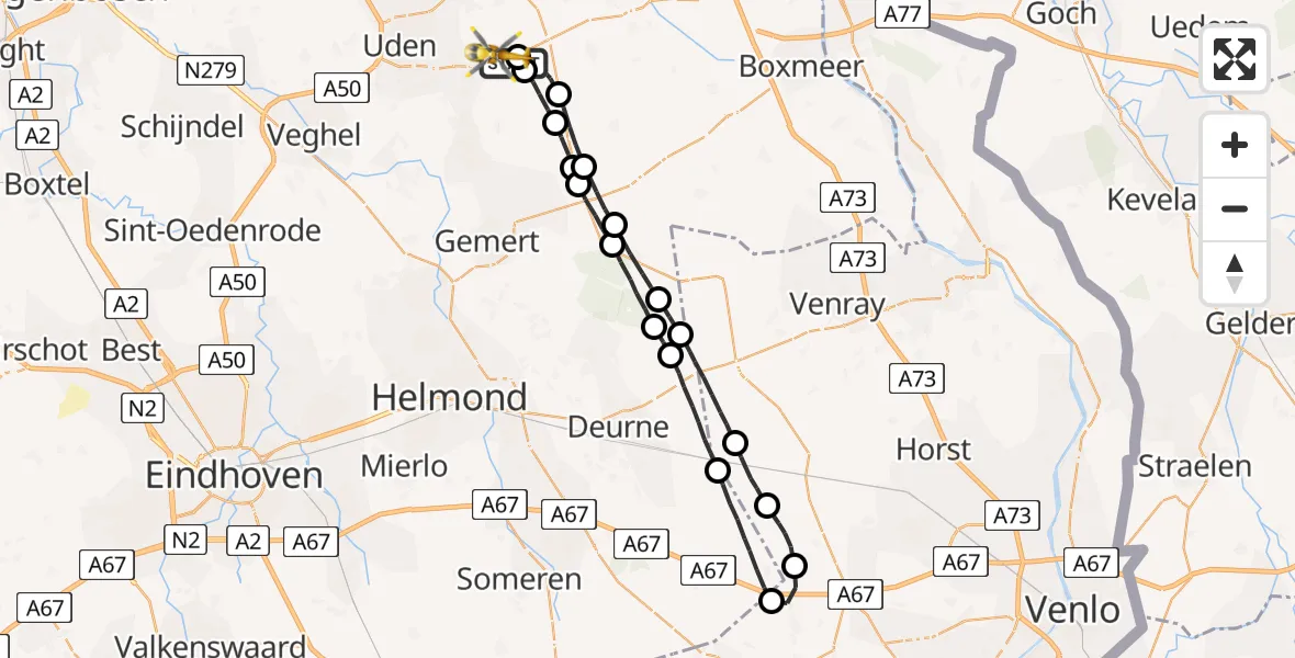 Vluchtroute Traumahelikopter Vliegbasis Volkel - Vliegbasis Volkel, 05 juli 2022, 09:43