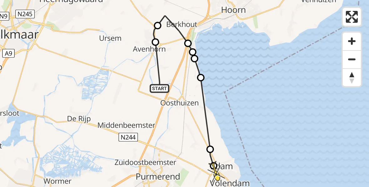 Routekaart van de vlucht: Politieheli naar Edam