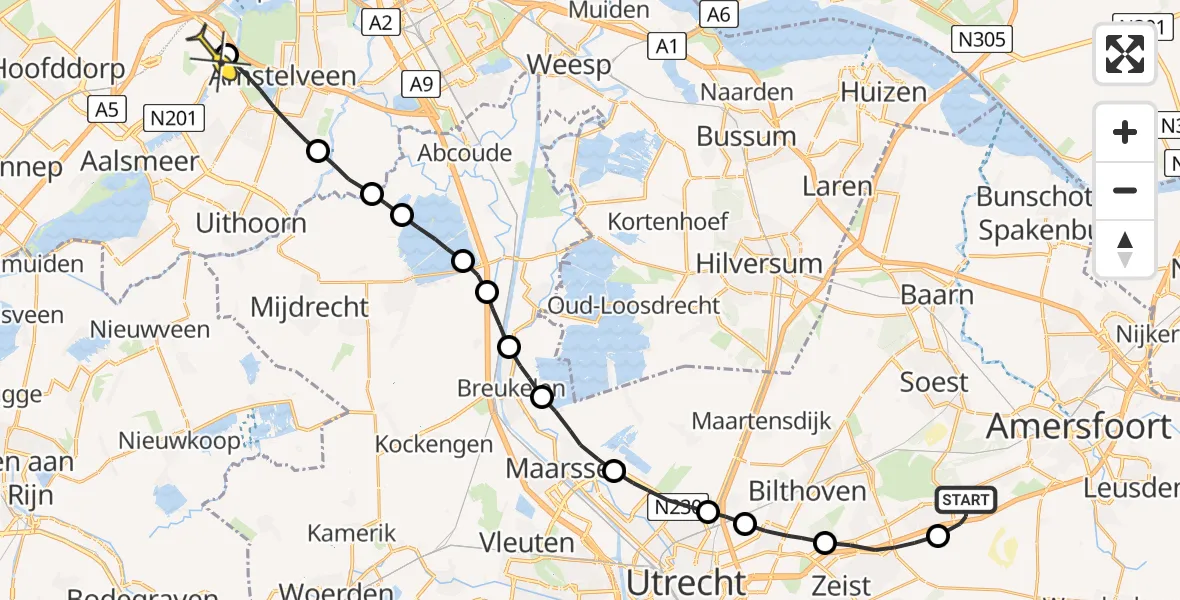 Routekaart van de vlucht: Politieheli naar Schiphol