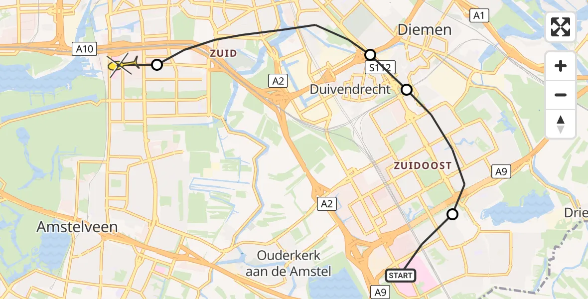 Routekaart van de vlucht: Lifeliner 1 naar VU Medisch Centrum Amsterdam