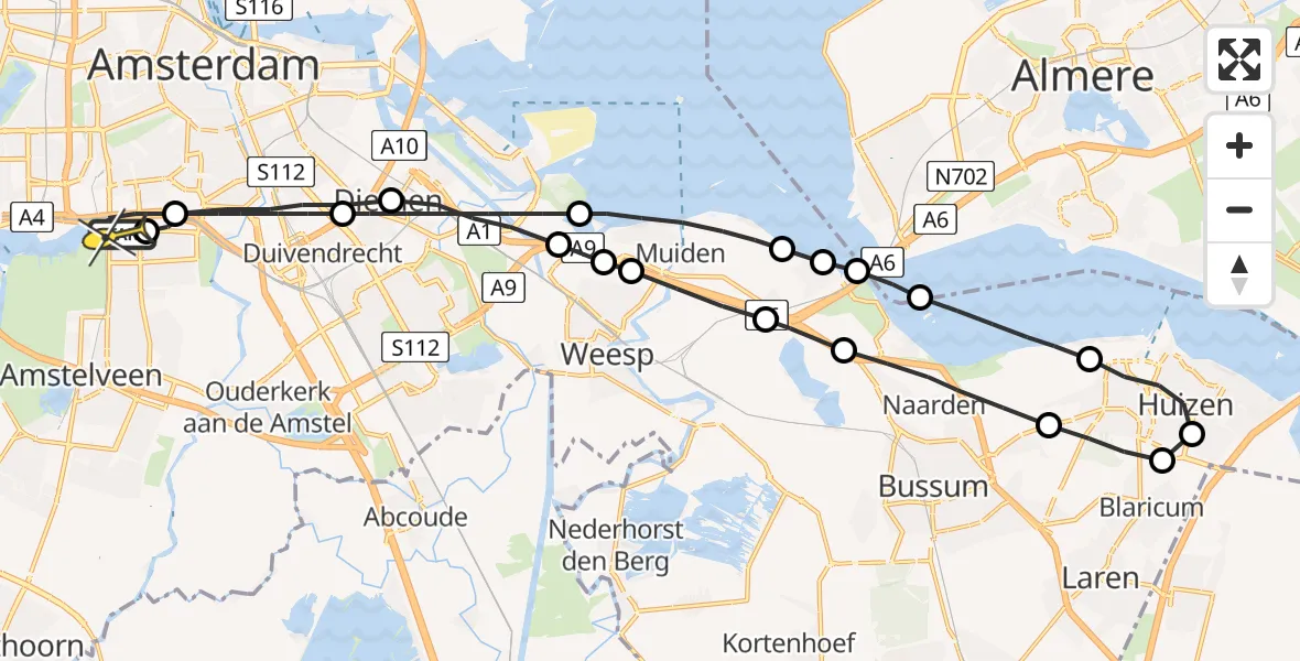 Routekaart van de vlucht: Lifeliner 1 naar VU Medisch Centrum Amsterdam