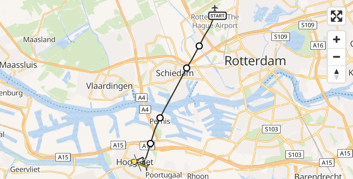 Routekaart van de vlucht: Lifeliner 2 naar Hoogvliet