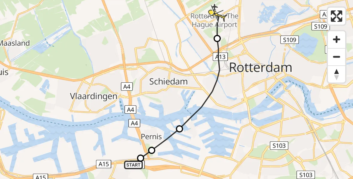 Routekaart van de vlucht: Lifeliner 2 naar Rotterdam The Hague Airport