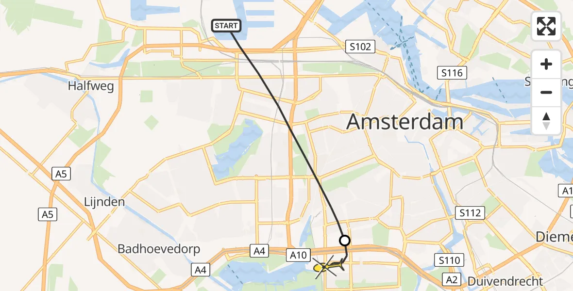 Routekaart van de vlucht: Lifeliner 1 naar VU Medisch Centrum Amsterdam