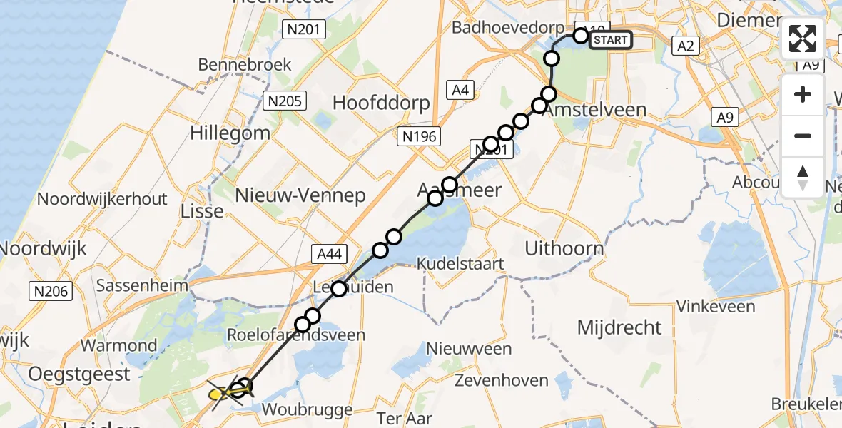 Routekaart van de vlucht: Lifeliner 1 naar Hoogmade