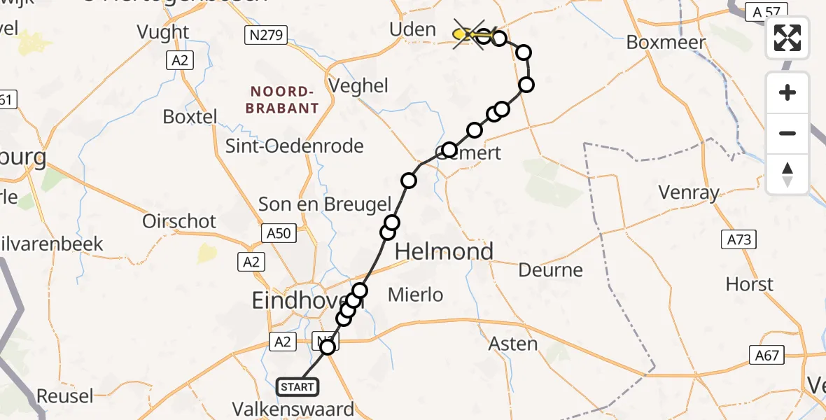 Routekaart van de vlucht: Lifeliner 3 naar Vliegbasis Volkel