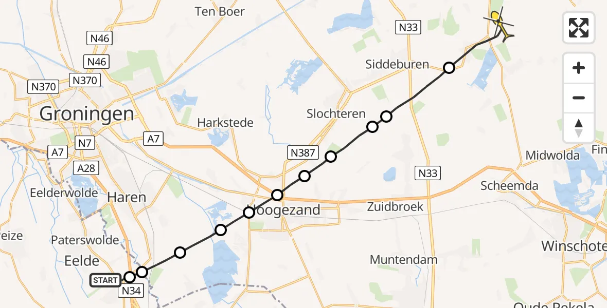 Routekaart van de vlucht: Lifeliner 4 naar Wagenborgen