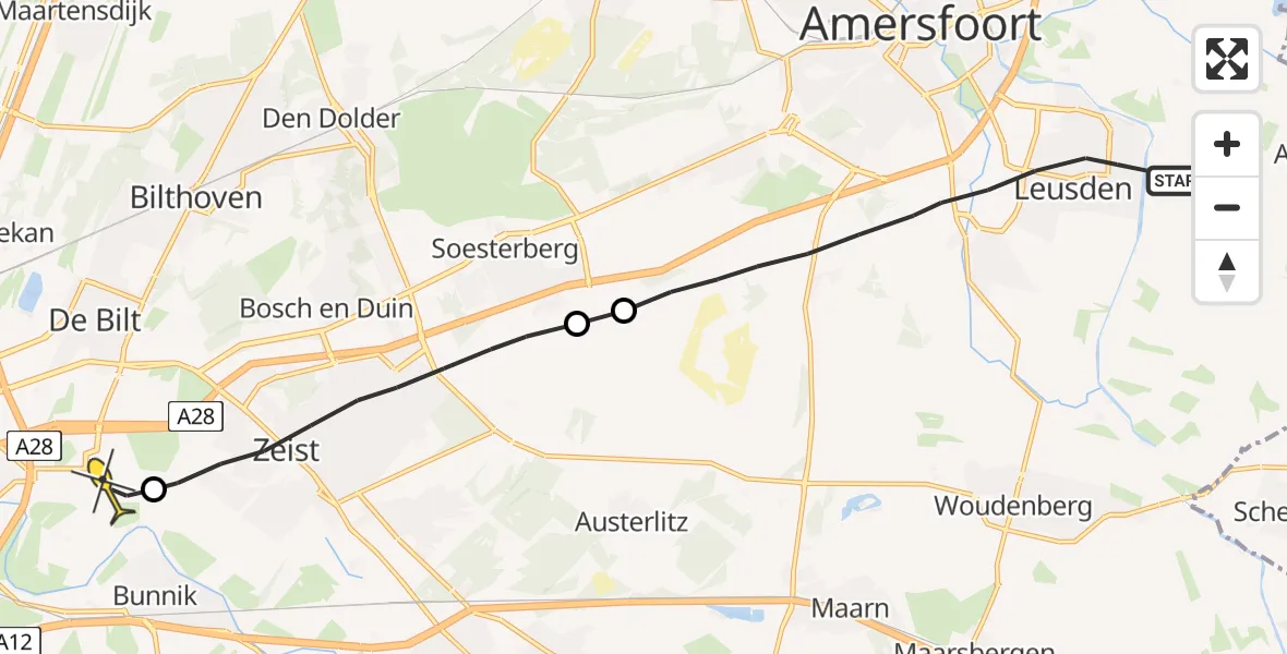 Routekaart van de vlucht: Lifeliner 2 naar Universitair Medisch Centrum Utrecht